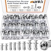 mankk 40PCS Expansion Screw and Petal Nut Kit M4 M5 M6 Jack Car Metal Screw Petal Shape Metal Nut Anchor Screw for Hollow Wall Iron Skin Plasterboard