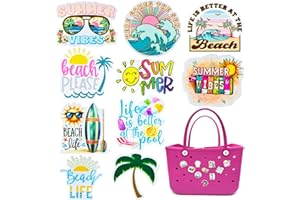 KINEARCHARMS 10 PCS Bag Charms for Bogg Bag, Acrylic Summer Beach Theme Decoration for Beach Bag, Hawaii Beach Tote Bag bogg bag accessories Charm for Women Girls Kids Party Gifts, Lage XL Size