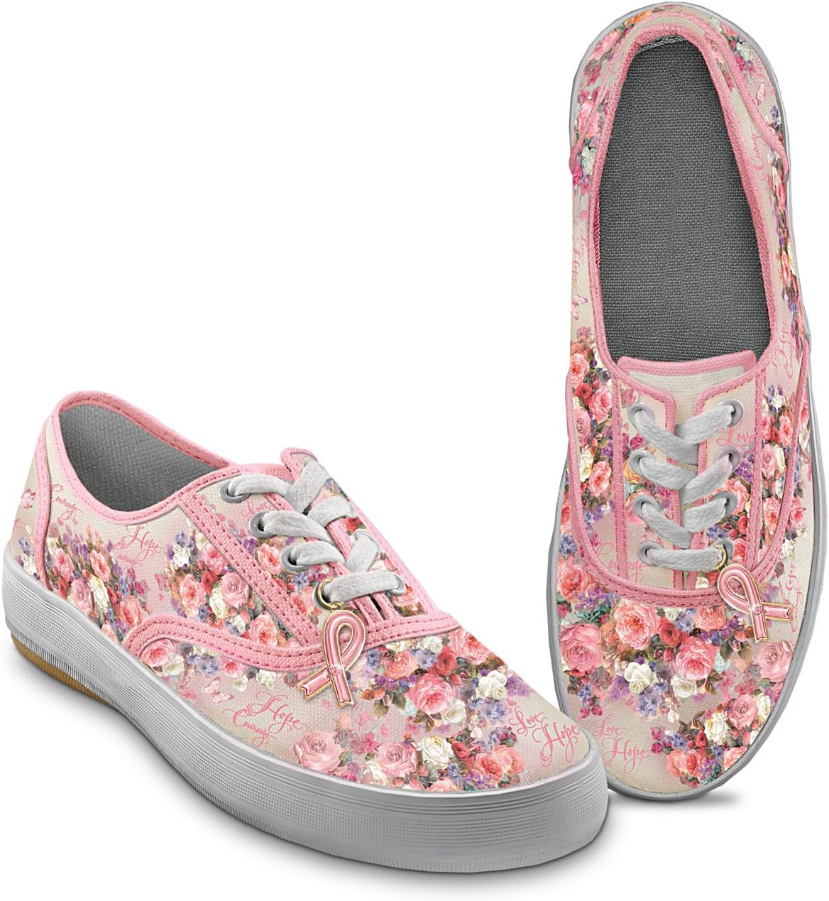 Bradford Exchange Lena Liu Breast Cancer Support Canvas Art Women's Sneakers: Steps Toward A Cure by The