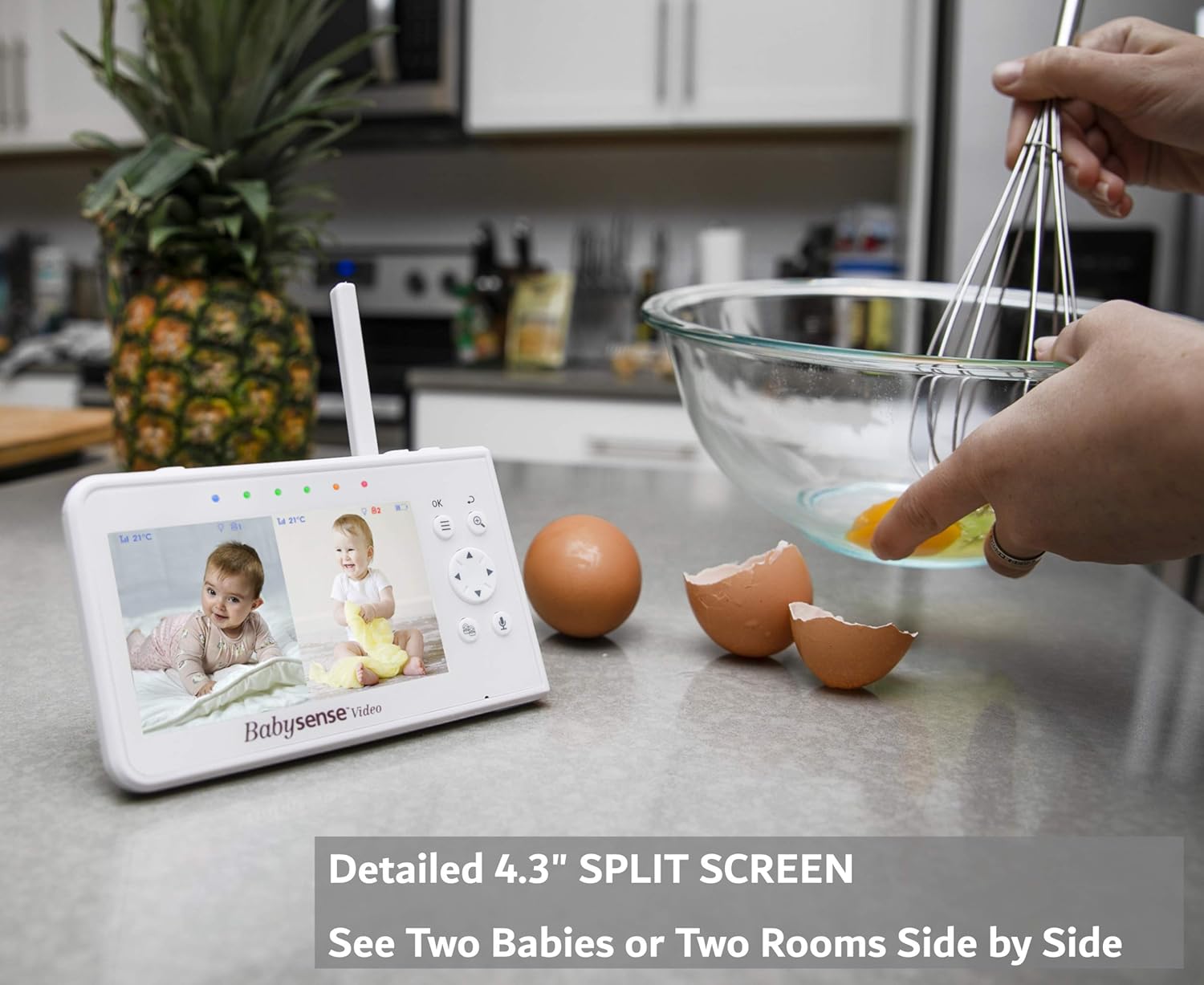 Baby Monitor, Babysense 4.3" Split Screen, Video Baby Monitor with Two Cameras and Audio, Remote PTZ, 960ft Range (Open Space), Adjustable Night Light, Two-Way Audio, Zoom, Night Vision, Lullabies : Baby
