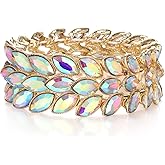 EVER FAITH Rhinestone Art Deco Wrist Jewelry for Prom 3 Marquise Crystal Leaf Elastic Stretch Bracelet