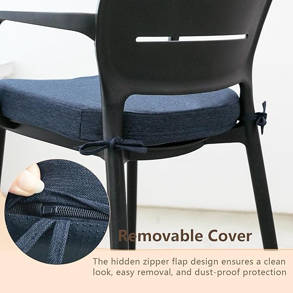 C-HOPETREE INDOOR OUTDOOR DINING CHAIR CUSHIONS WITH TIES, SEAT PADS FOR KITCHEN WITH WASHABLE COVER AND NON-SLIP BOTTOM, HIGH-RESILIENT FOAM, WATERPROOF, 17″ X 16″ X 2″, NAVY BLUE, SET OF 8