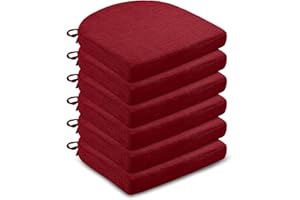 LOVTEX Chair Cushions for Dining Chairs 6 Pack - Memory Foam Chair Pads with Ties and Non-Slip Backing - Seat Cushion for Kitchen Chair 16x16x2, Red
