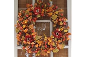 The Wreath Depot Highland Silk Fall Door Wreath 24 Inch, Full Handcrafted Autumn Front Door Wreath, Designed in USA, Beautiful White Gift Box Included