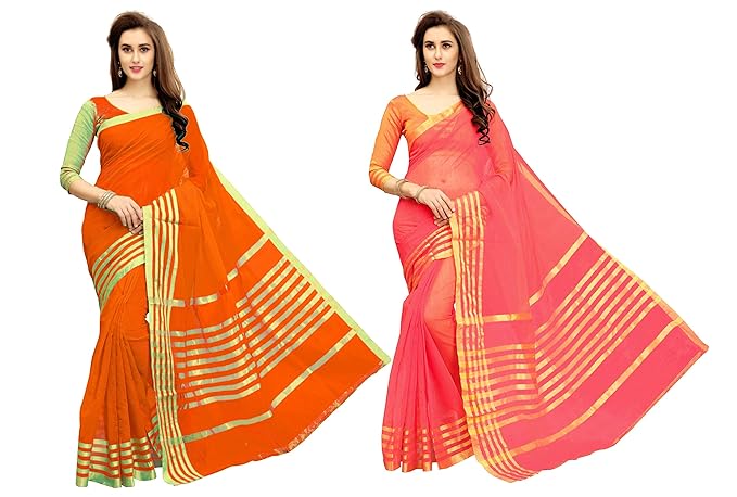 Womens Cotton Silk Saree Combo Pack of 2 (Multicolored)