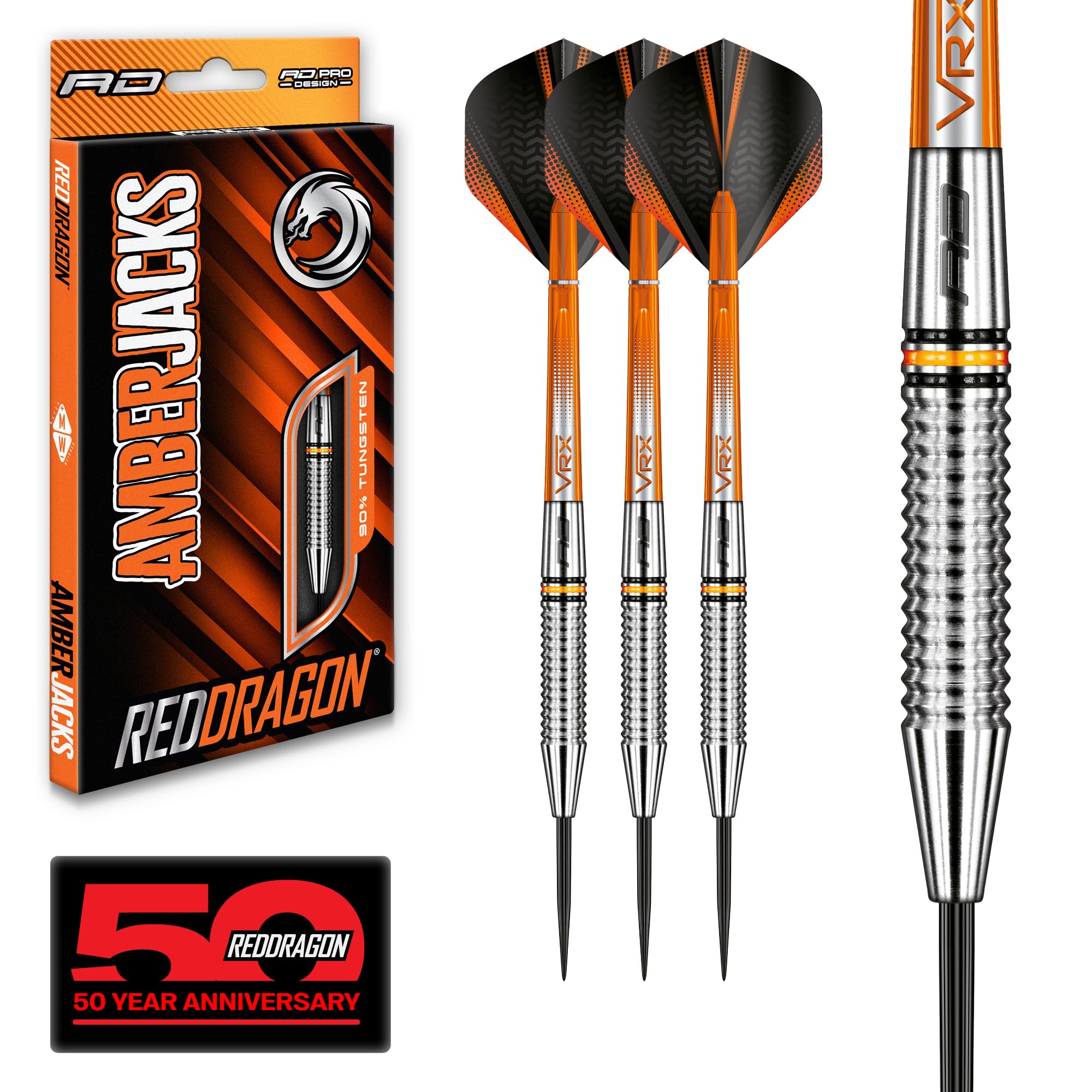 RED DRAGON Darts – Amberjack 17 Series 24g Steel Tip Dart Set with Dart Flights and Dart Shafts (Stems)