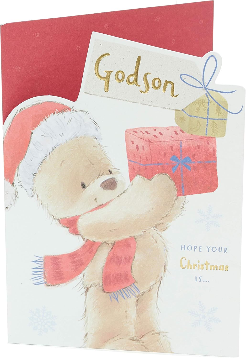 UK Greetings Christmas Card for Godson - Cute Teddy Design, Godson Teddy, 140mm x 195mm - Image 4