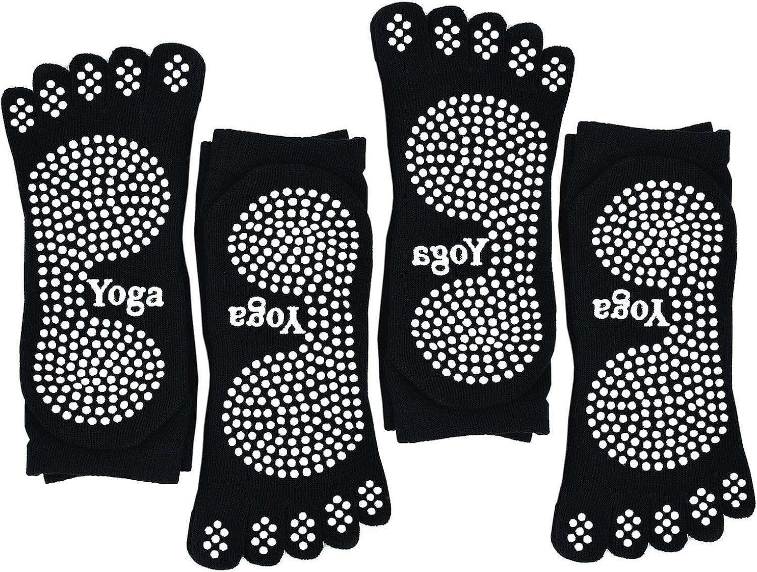 PUTUO Yoga Socks Women Pilates Socks with Grips, Ladies Non Slip Five Toe Socks for Yoga Pilates Fitness 4 works
