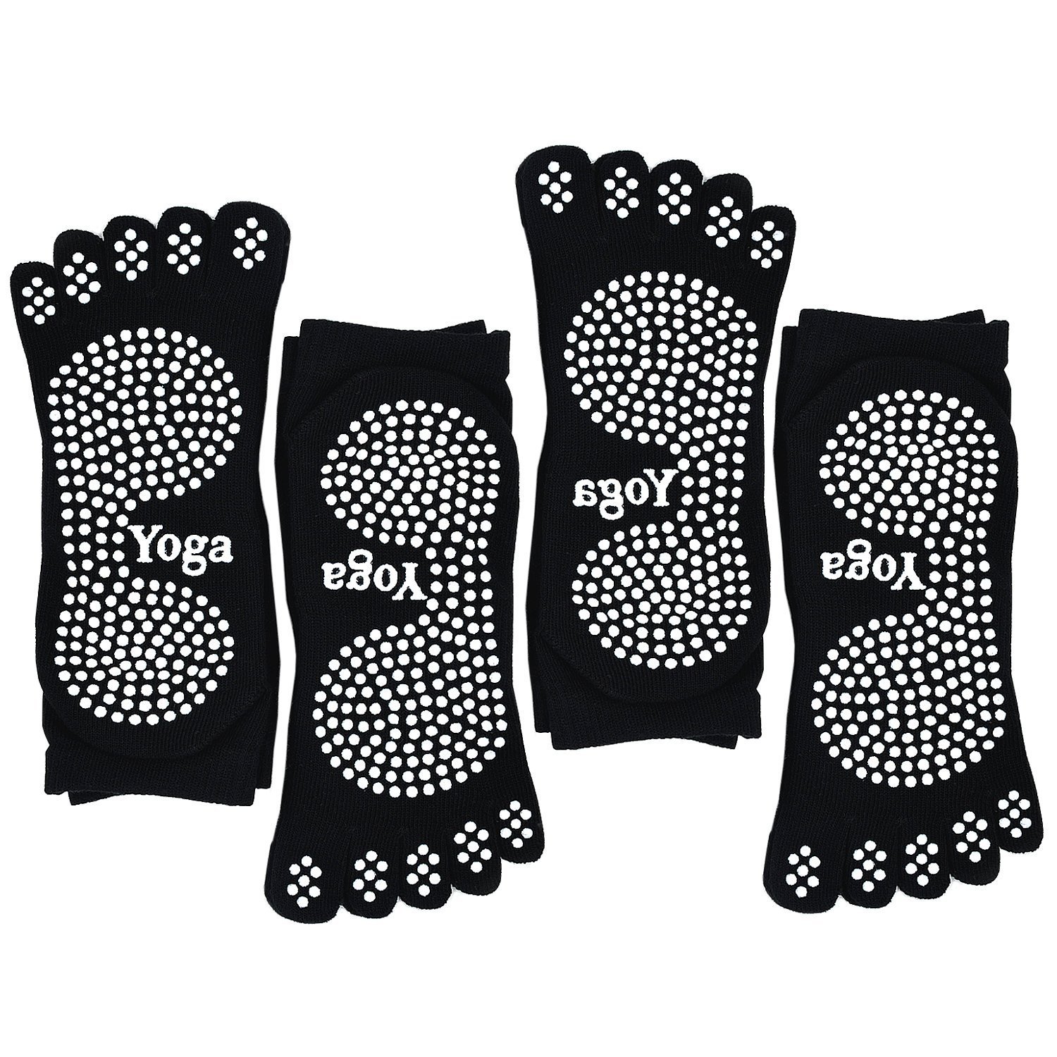 PUTUO Yoga Socks Women Pilates Socks with Grips, Ladies Non Slip Five Toe Socks for Yoga Pilates Fitness, 4 pairs