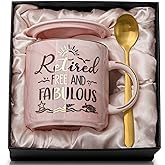 Retirement Gift for Woman 2025 - Retirement Gifts for Women, Coworker Leaving, Farewell, Going Away, Goodbye Gifts, Retired Free And Fabulous -14oz Pink Marble Coffee Mug, Gift Box