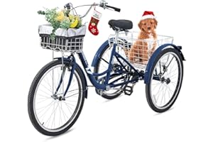 VIRIBUS BIKES VIRIBUS Tricycle for Adults, 7 Speed Adult Tricycles for Women Men Seniors Men with Front and Rear Removable Wheeled Baskets, 3 Wheel Bikes 24 26 inch, Cruiser Tri Bikes Trike 400 lb. Capacity