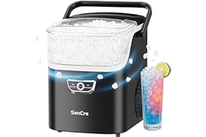 SenCre Nugget Ice Maker Countertop with Handle, Ready in 5 Mins, 40lbs/Day Soft Sonic Ice, Auto-Cleaning Portable Ice Machine for Home & Large Families