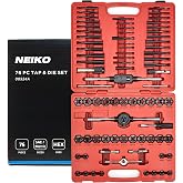 NEIKO Tap and Die Set, 76 Piece, Metric and Standard, Rethreading, Cutting, Repairing Threading Tool for External &amp; Internal Thread Tap Set, SAE &amp; MM, Hex Die, UNC, UNF, AND NPT Threads, Complete Kit