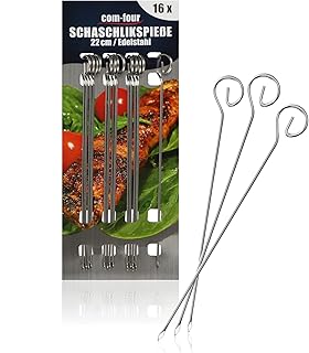 com-four® 16x Schaschlikspieße aus Edelstahl - 22 cm Lange Fleischspieße - Premium Gemüsespieße im Set (22cm - 16 Stück)