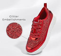 LUCKY STEP Women's Platform Sneakers Rhinestone