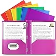 Dunwell Plastic 2 Pocket Folders with 3 Prongs, (6 Pack, Assorted Colors), 3-Clasp Folders with Fasteners, Tear-Resistant, Long Lasting Acid-Free Poly, Includes Labels