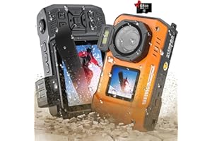 TUPSIO 8K UHD 70MP WiFi Digital Camera with 64GB Card Rugged 33FT Underwater Waterproof Dustproof Shockproof Dual-Screen Selfie for Snorkeling Autofocus Point and Shoot Digital Camera(Orange)