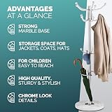 CASARIA Elegant Coat Rack with Marble Base 14 Rotatable Hangers 175cm White view 9
