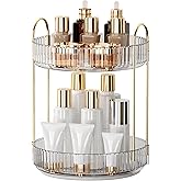 YCIA&DONE 360 Rotating Makeup Organizer and Storage for Vanity Bathroom Countertop, High Capacity Cosmetic Skincare Perfume Organizers for Dresser Lazy Susan (Clear White,2 Tiers)