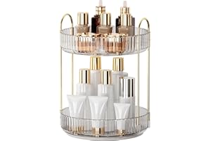 YCIA&DONE 360 Rotating Makeup Organizer and Storage for Vanity Bathroom Countertop, High Capacity Cosmetic Skincare Perfume Organizers for Dresser Lazy Susan (Clear White,2 Tiers)