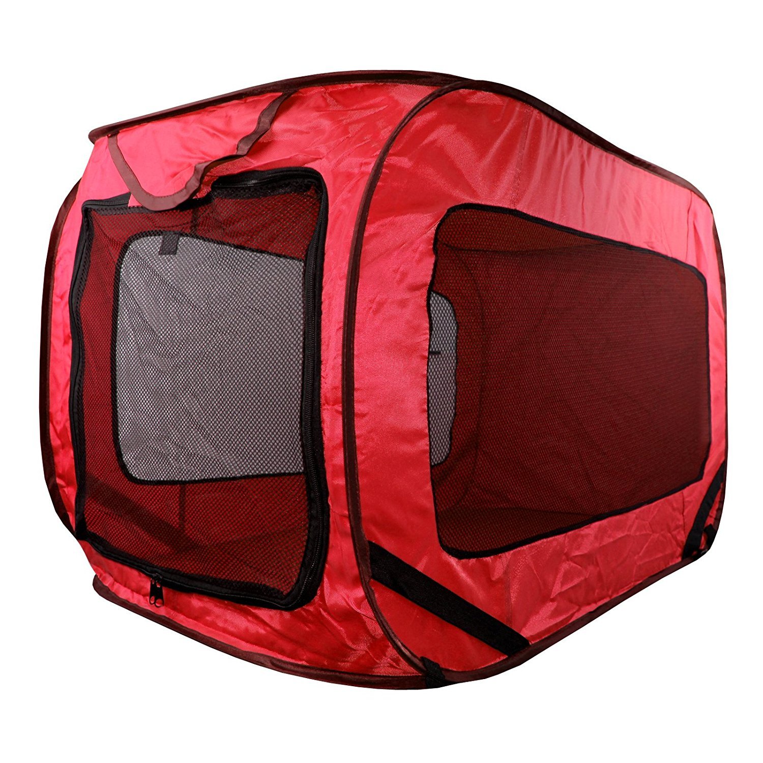 Kennel Dog Canvas Pop Up Travel Cage Run Light Weight Portable Red Mesh Puppy