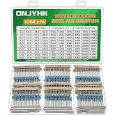 ONJYHK 100Values 1000PCS Resistor Kit 0 Ohm to 5.6M Ohm 1/4W 1% Metal Film Resistors Assortment Set