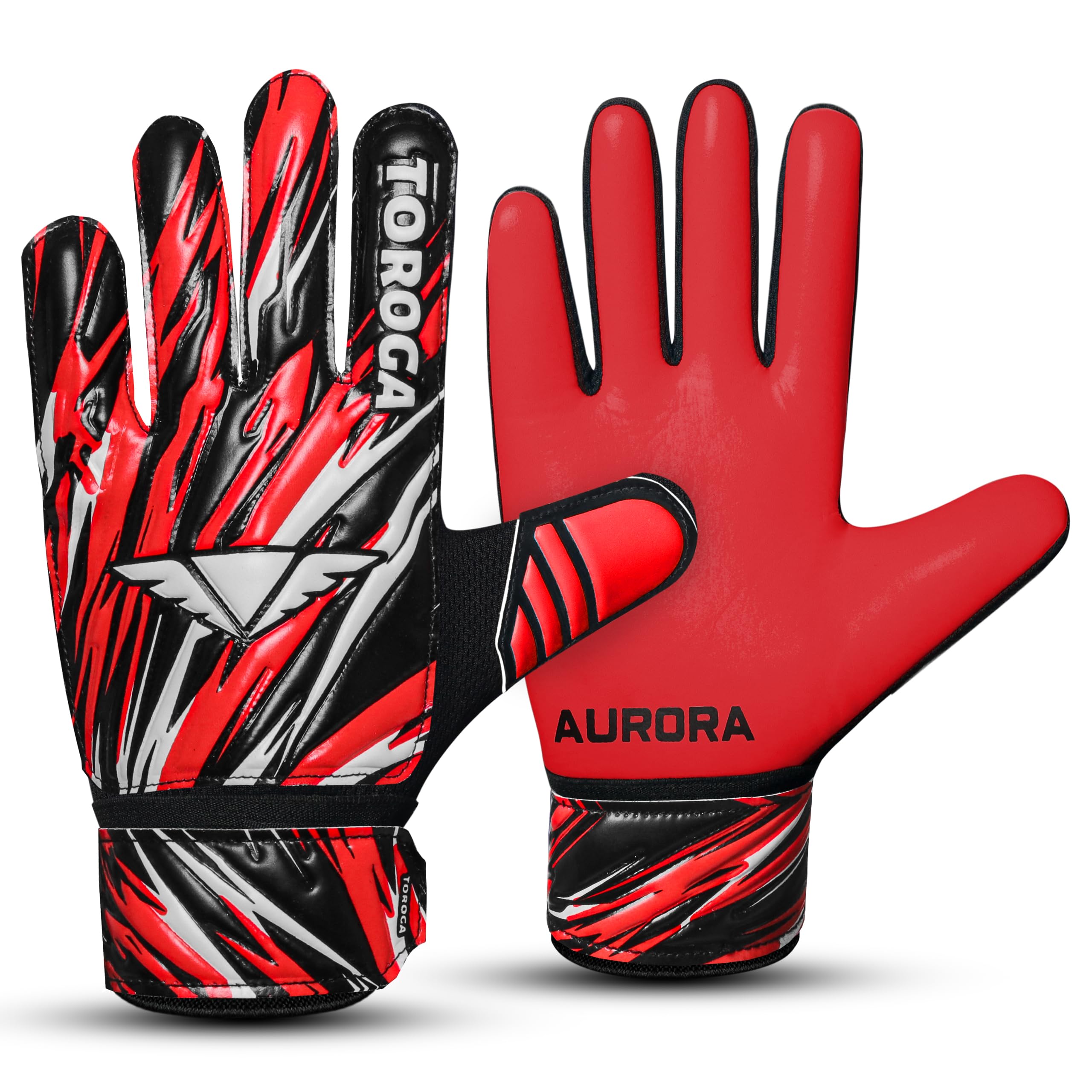 TOROGA Football Goalkeeper Gloves For Boys kids Children Youth Soccer Goalie Glove with Super Grip Palms (Red, 6)