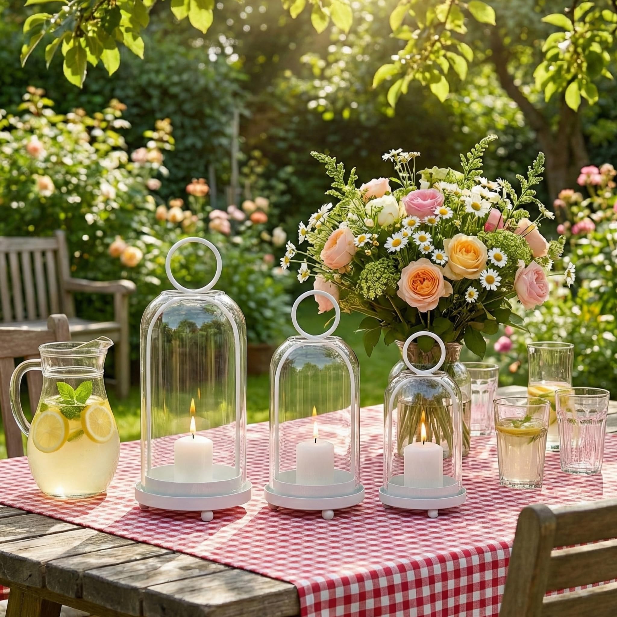 3 Pack Metal Candle Holders with Glass Dome, 5.5