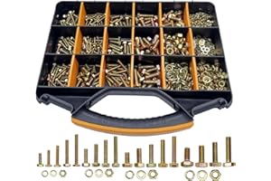 HIQTRADEBYJJ 1000pcs Metric Bolt Kit, Nuts and Bolts Assortment Kit, M4 M5 M6 M8(12-30mm) Grade 8.8 Metric Bolt Assortment, Nuts and Bolts, Yellow Zinc Plated Coating, 18 Sizes