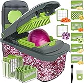 Ourokhome Food Chopper Manual Hand with Container, Mandolin Vegetable Slicer Onion Dicer with 8 Blades, Veggie Shredder for P