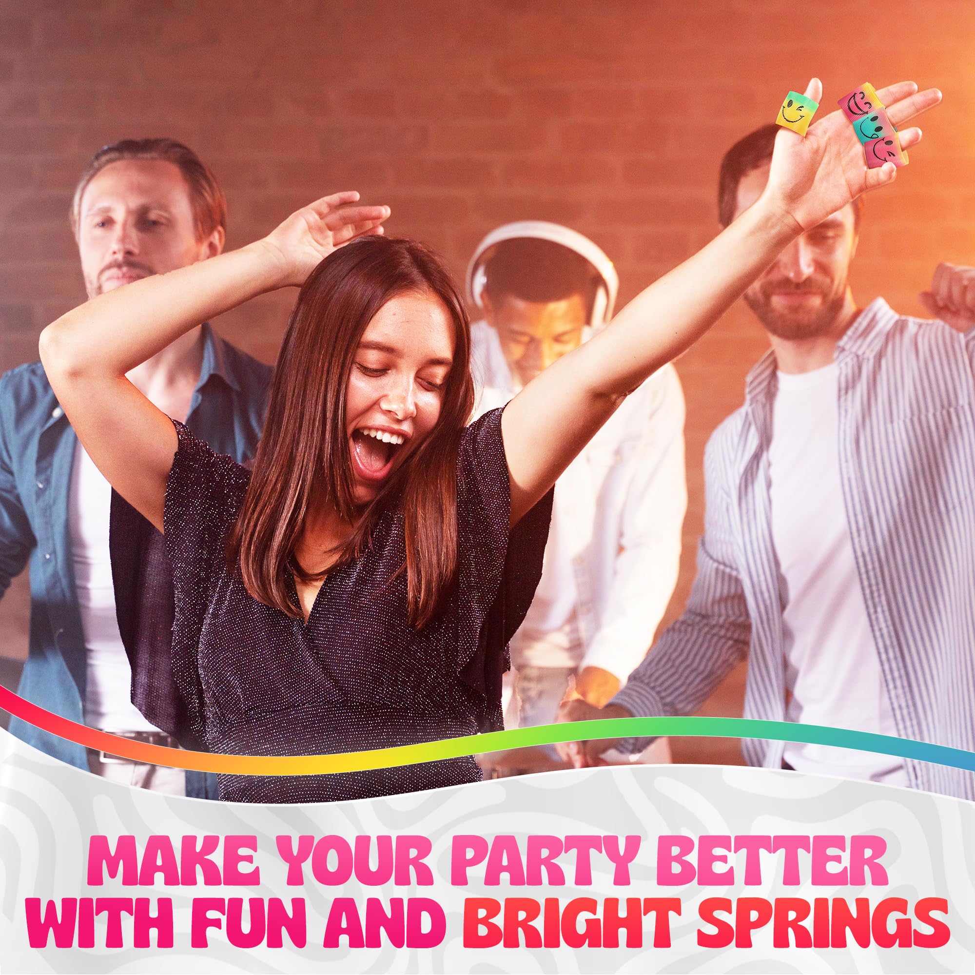 30 Pcs Flexible Mini Springs with Cheerful Faces - Rainbow Gradient Spring Toy Set for Sensory Stimulation, Finger-Size Birthday Party Goodie Bags Stuffers - Spring Toys for Halloween Party Supplies