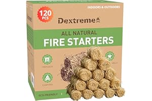 Dextreme Fire Starter (120 PCS) Natural Fire Starters for Campfire, Charcoal Starter, Fireplace, Wood Stove, BBQ, Chimney, Fire Pit, and Grill | All Weather, Odorless, Non-Toxic, w/10 Min Burning Time