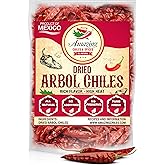 Chile De Arbol 4oz - Dried Whole Red Chili Peppers, Premium All Natural Stemless, Resealable Bag. Use in Mexican, Chinese and Thai Dishes. Spicy Hot Heat Full of Flavor