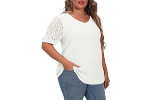 OLRIK Plus Size Clothes for Women Lace Blouse Waffle Knit Short Sleeve Womens t Shirts Casual Loose Tunic