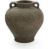 LuxenHome Rustic Large Flower Vase,14'' Tall Brown Terracotta Cauldron Vase,Farmhouse Decorative Vases for Dining Table Decor