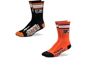 For Bare Feet Men's NHL (2-Pack)-4 Stripe Deuce Crew Socks-Size Large and Medium
