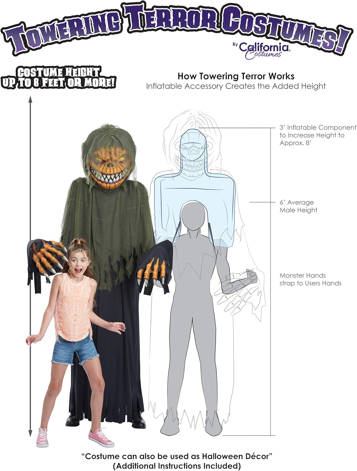 California Costumes Towering Terror Pumpkin - Adult Costume Adult Costume, -black/Green, One Size: Clothing