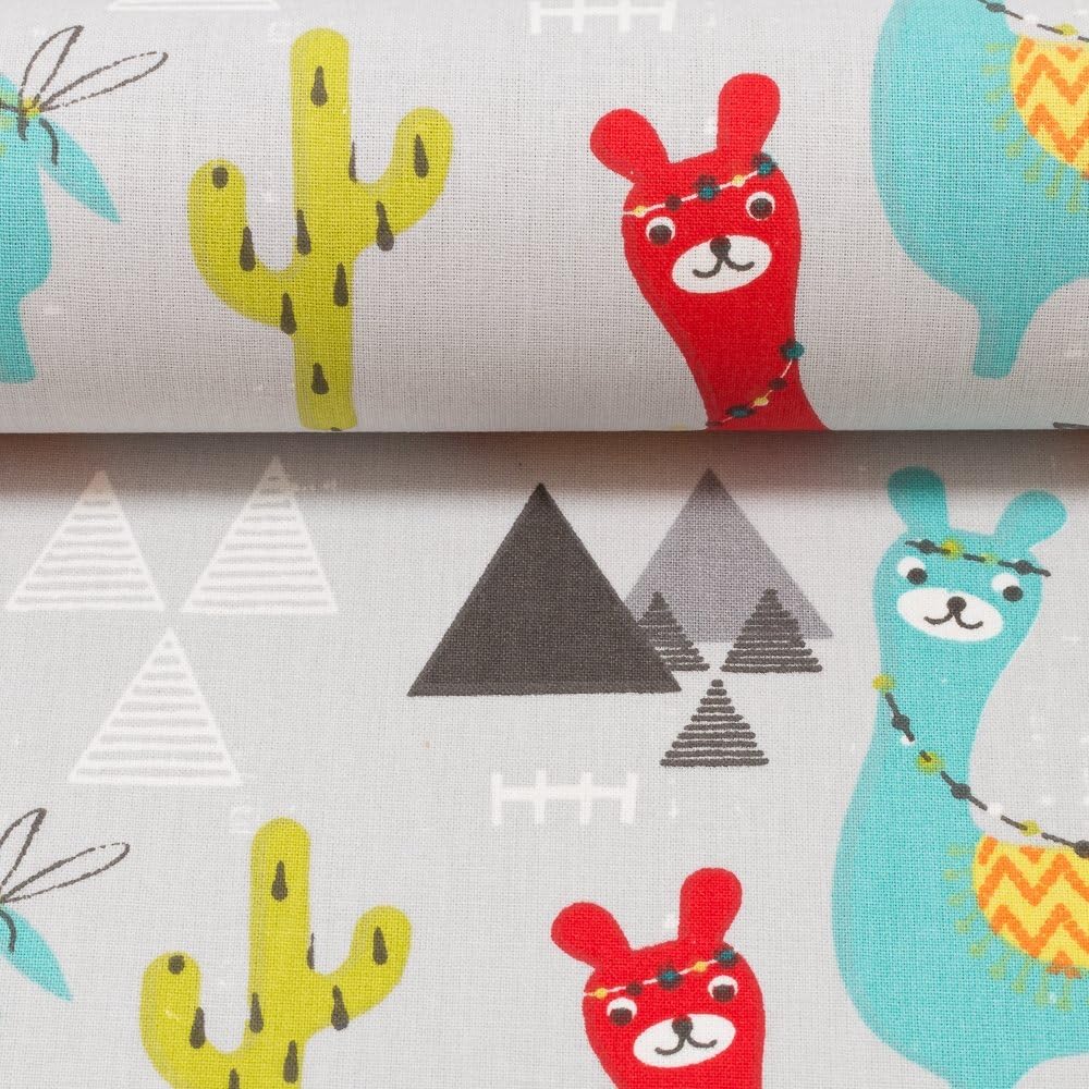 Fester Baumwollstoff Lars Lamas Kakteen Grau Meterware Kissen Nahen Stoff Fur Kinderzimmer Amazon De Kuche Haushalt