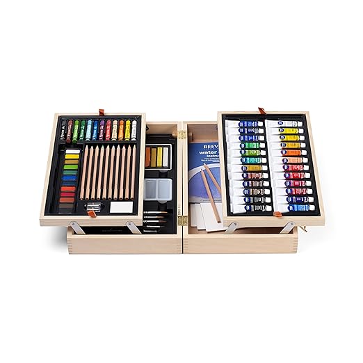 title=Reeves- Valigetta con set di colori a pastello, pastelli a cera, acquerelli e