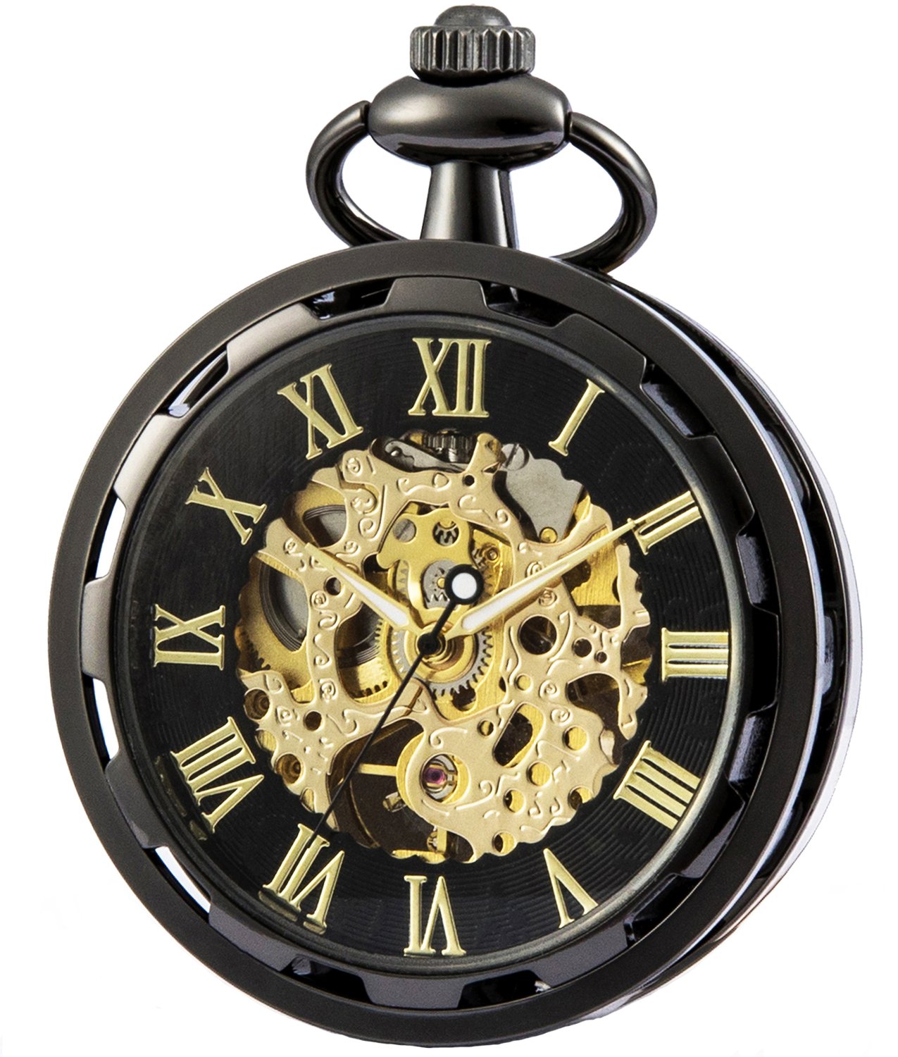 SEWOR Single Face Mechanical Hand Wind Pocket Watch Full Gold Tone (Black Gold)