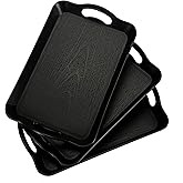 Cedilis 3 Pack Black Serving Trays with Handles,16 x 11IN Rectangular Non Skid Multi-Purpose Plastic OttomanTray for Restaurant, Parties, Coffee Table, Kitchen