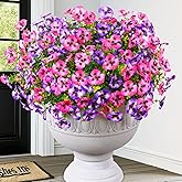 MARTINE MALL 12 Bundles Look Real Artificial Flowers for Outdoors, Realistic Fake Outdoor Flowers, UV Resistant Silk Pansy Flowers for Outside Faux Flowers Plants for Outdoor Porch Patio, Pink+Purple