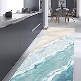 Beach Pattern 2.6x8ft Runner Rug Non Slip Washable Kitchen Runner Rug with Rubber Backing，Low-Pile Soft Washable Runner Rugs 