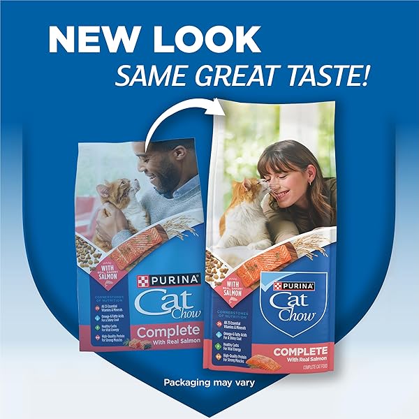 PURINA CAT CHOW COMPLETE HIGH PROTEIN DRY CAT FOOD WITH REAL SALMON – (PACK OF 4) 3.15 LB. BAGS