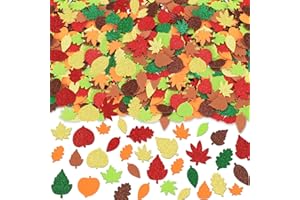 JULBEAR Fall Leaf Foam Sticker, 300Pcs Autumn Glitter Maple Leaves Thanksgiving Party Favors DIY Crafts Decorations