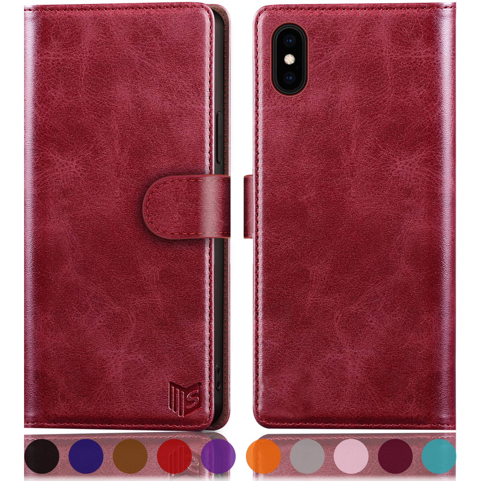 SUANPOT for iPhone XS Max 6.5" case with [Credit Card Holder][RFID Blocking],PU Leather Flip Book Protective Cover Women Men for Apple XS Max Phone case Red