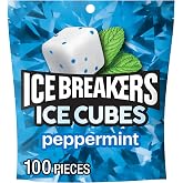 ICE BREAKERS Peppermint Sugar-Free Gum Pouch, 8.11 oz, 100 ct | Peppermint Sugar-Free Gum Cubes with Cooling Crystals, Resealable Pouch for Car, Office and Fresh Breath, 100 ct