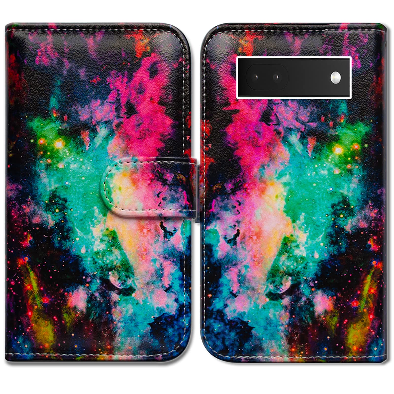 Bcov Pixel 6a Case, Colorful Universe Sky Leather Flip Phone Case Wallet Cover with Card Slot Holder Kickstand For Google Pixel 6a