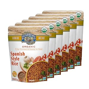 Lundberg Organic Fully Cooked & Ready To Heat White Rice, Spanish Style, 8 Oz (6 Count), Gluten-Free, Vegan, USDA Certified Organic, Non-GMO Project Verified