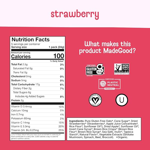 MADEGOOD ORGANIC STRAWBERRY GRANOLA BITES, 5CT X 0.85OZ